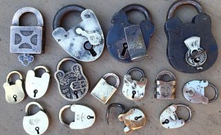 15 Old Brass And Iron Padlocks Lacking Keys