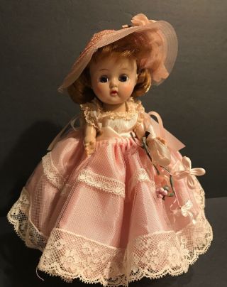 Vintage 1950s Cosmopolitan Ginger Doll In Pink Bridesmaid Dress,  Shoes W Stand