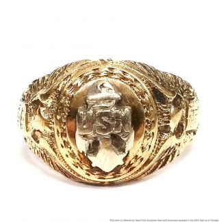 Vintage 1930s United States Navy Usn Solid White Yellow Gold Sz 11.  5 Class Ring