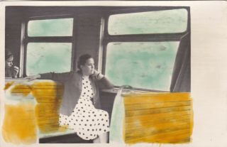 1960s Pretty Young Woman In Suburban Train Hand Tinted Old Russian Soviet Photo