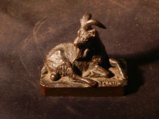 Antique French Animalier Cabinet Bronze Of A Goat,  C.  1840,  Signed Fratin
