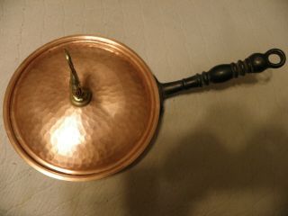 Vintage Hammered Copper Saute Pan,  Rooster Finial,  2.  9 Mm Thick,  3 Lbs 10 Oz