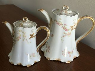 Rare Pair Antique Lemoges Haviland & Co Teapots " The Norma " Pattern Perfect