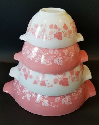 Vintage Pyrex Pink Gooseberry Cinderella Nesting 4 Piece Bowl Set -