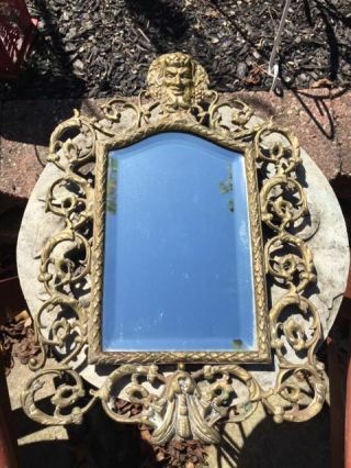Antique Ornate Figural Bacchus Solid Brass Wall Mount Mirror - M28