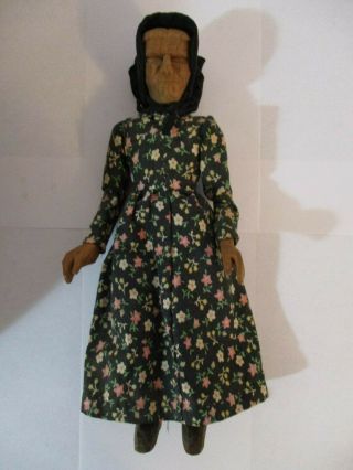 Vintage Folk Art Hand Carved Jointed Wooden Doll Woman