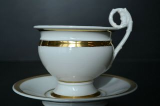 19th C.  Empire Old Paris Porcelain Large Tea Cup & Saucer French Gilt Gold White