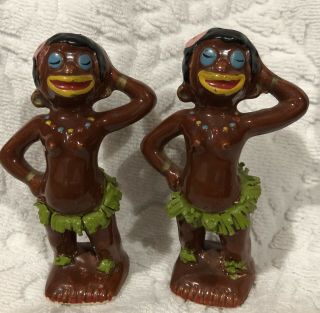 Rare Pair Risque African Natives Black Americana Salt And Pepper Shakers Japan