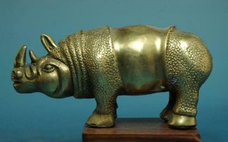 Chinese Old Hand Carving Pure Copper Carving Rhinoceros Statue D01
