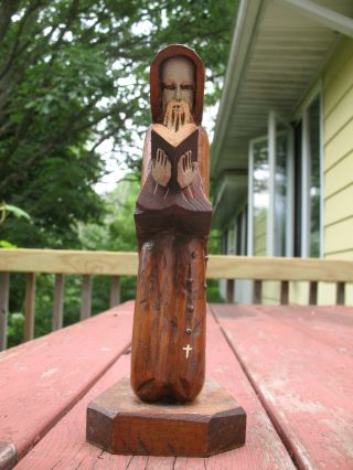 Wooden Hand Carved Monk Priest Figurine Reading Bible Catholic Rosary Mexico
