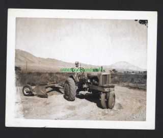 Snapshot Allis Chalmers Tri - Cycle Tractor With Scraper Man With Hat