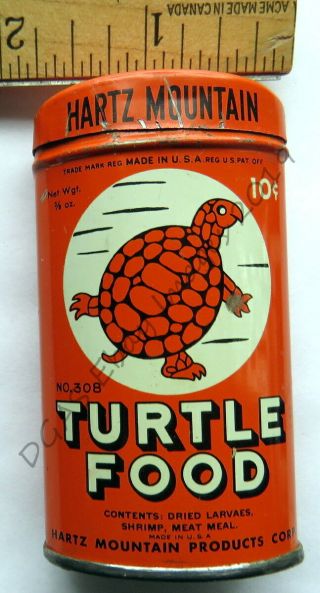 Hartz Mountain Turtle Food Orange Vintage 10 Cent Tin 308 Made In Usa Look Deal