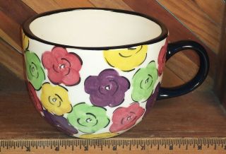 Vintage Pier 1 Imports Mexico Mexique Hand Painted Flower Soup Mug Cup