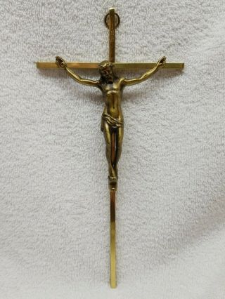 Vintage Inri Brass Gold Metal Crucifix 9 3/4 " Wall Hanging Jesus On The Cross
