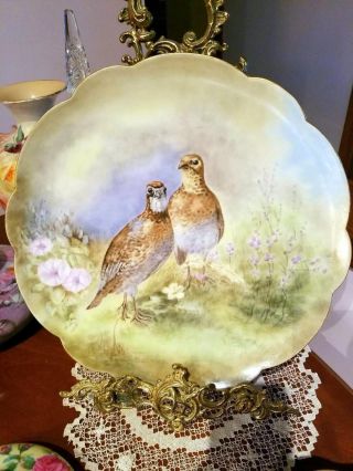 14 " Limoges Hand Painted Bird Game Charger,  Artist Signed