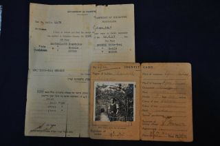 Government Of Palestine Judaica Identity Card Israel Palestine 1947 Migration