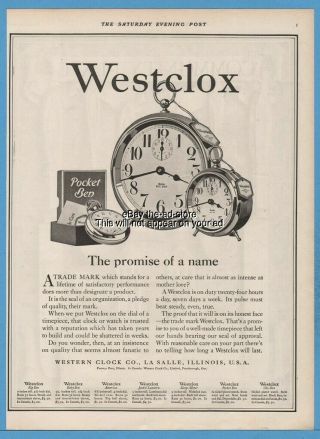 1922 Western Clock Co La Salle Il Pocket Ben Watch Westclox Alarm Clock Ad