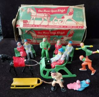 Vintage Barclay Lead One Horse Open Sleigh Horse & Figures - Putz Skaters,  Etc.