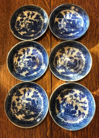 6 Vintage Blue Willow Child’s Tea Set Saucers.  Japan