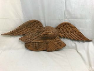 Orig.  Vintage Hand Carved Hard Wood American Eagle W/ Arrow & Shield 26 "