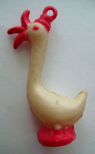 Vintage Hollow Puffy Celluloid Duck Goose Cracker Jack Charm Pendant