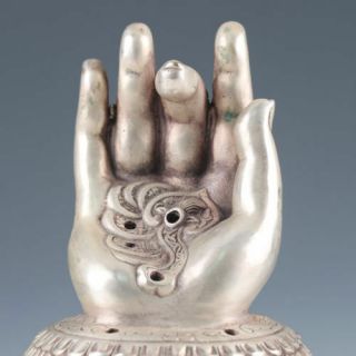 Collectable China Miao Silver Hand Carved Buddha ' s - hand shape Incense Burner RT 2