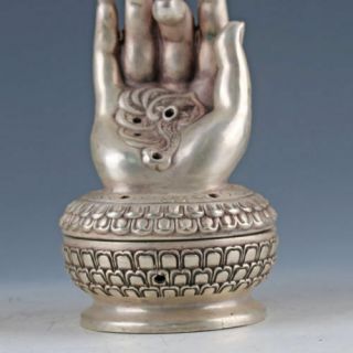 Collectable China Miao Silver Hand Carved Buddha ' s - hand shape Incense Burner RT 3