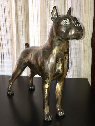 Antique RARE Bronze Boxer Dog Statue Sculpture Signed Jennings Brothers JB 12” 2