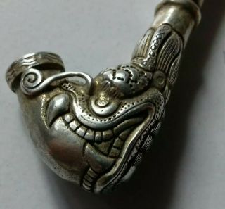 Chinese Hand Carved Tibet Silver Dragon Cigarette Holder Statue Ornament Signed