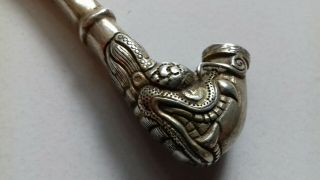 Chinese Hand Carved Tibet silver Dragon Cigarette Holder Statue Ornament signed 2