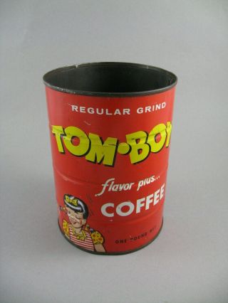 Vintage Tom - Boy Coffee Can 1 Lb Can Tin Advertising No Lid