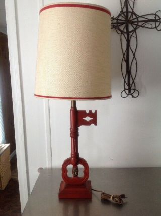 Vintage Tell City Chair - Skeleton Key Table Lamp 88 Antique Red With Shade
