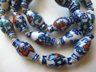 Vintage Fine Old Chinese Blue & White Porcelain Beaded 24 " Necklace