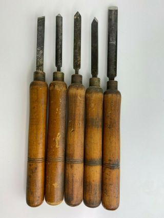 Vintage Set Of 5 Keystone Disston Chisels Carpentry Woodturning Lathe Tools