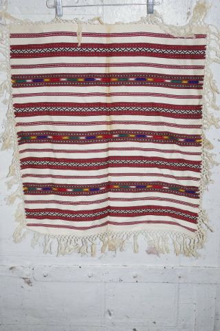 Vintage Mexican Serape Saltillo Woven Silk Small Blanket Cloth W Fringes
