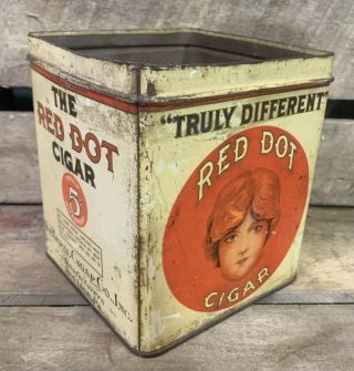 Antique Red Dot Cigar Federal Cigar Co Vtg 20s 30s Round Tobacco Tin Red Lion Pa