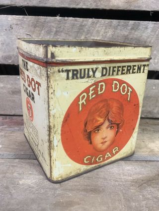 ANTIQUE RED DOT CIGAR FEDERAL CIGAR CO VTG 20S 30S ROUND TOBACCO TIN RED LION PA 2