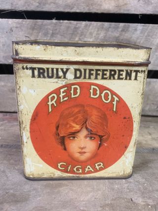 ANTIQUE RED DOT CIGAR FEDERAL CIGAR CO VTG 20S 30S ROUND TOBACCO TIN RED LION PA 3