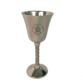 5 " Inchs High Brass Pentagram Chalice Silver Finish (pentacle) Altar Tool Wicca