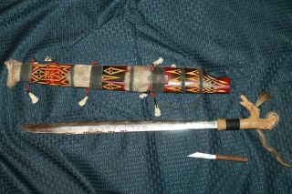Rare African Tribal Head Hunter Sword Dyak Borneo Complete Mandau Hand Carved