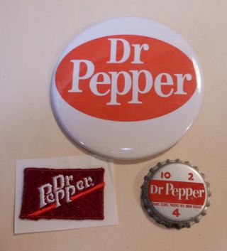 Vintage Dr Pepper Pin Back Button,  Bottle Cap And Patch 2