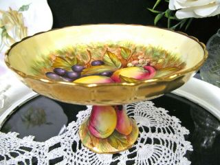 Aynsley Orchard Fruits Signed D.  Jones Footed Comport Pedestal Candy Dish Gold