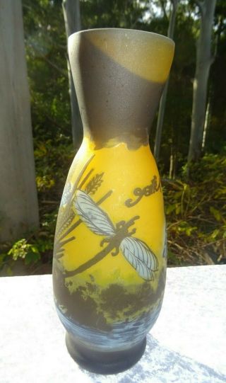 Galle Style Art Glass Cameo Vase With Dragonfly