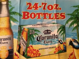 Vintage Corona Beer Sign 7 Oz Bottles Beach Parrot Scene Colorful Advertising 2