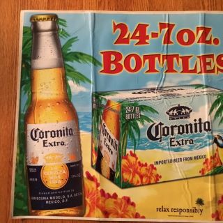 Vintage Corona Beer Sign 7 Oz Bottles Beach Parrot Scene Colorful Advertising 3