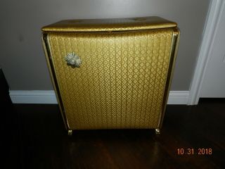 Vtg Mid Century Pearl Wick Pearlwick Basket Hamper Laundry Gold Brass Hardware