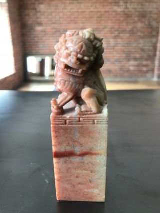 Vintage Chinese Carved Soapstone Lion Wax Stamp Chop Seal Fu Dog Lion
