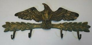 Vintage Brass Eagle Plaque with Coat Rack 4 Hooks Wall Mounted 19 