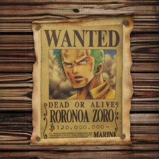 One Piece Roronoa Zoro Wanted Reward Wall Print Poster Anime Room Decor