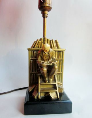 1930s Jb Hirsch Spelter And Celluloid Gold And Black Figural " Librarian " Lamp
